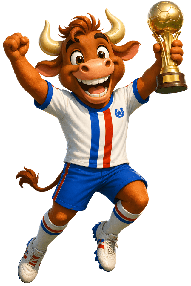 MooMoo holding the World Cup trophy