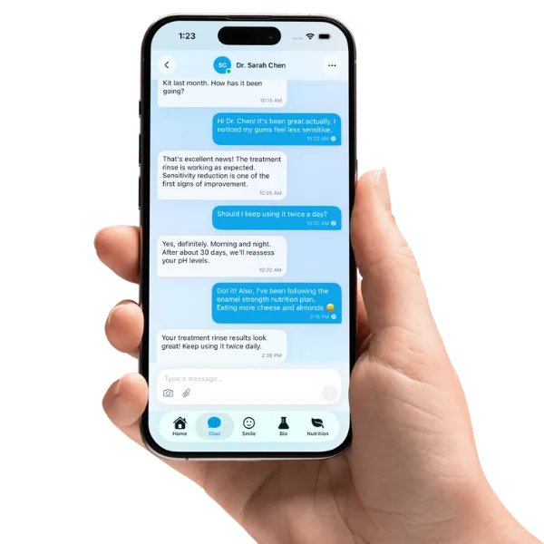 A phone showing a chat with a licensed dentist